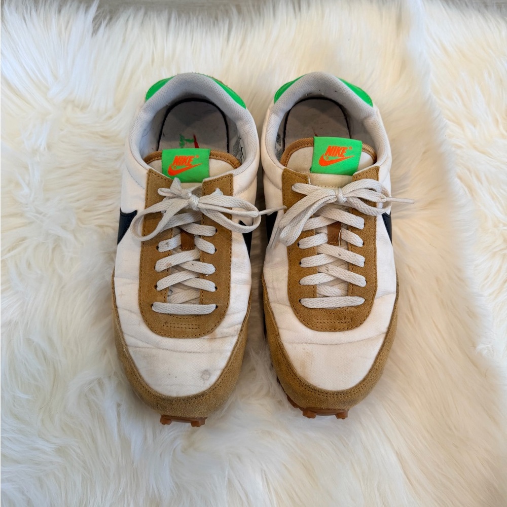 Nike White and Brown Sneakers with Green Highlights